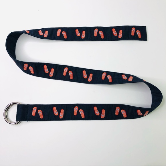 J Crew D-ring Loops Waist Canvas Belt 45" Flip Flops Pattern Navy Blue for Jeans - Picture 6 of 6